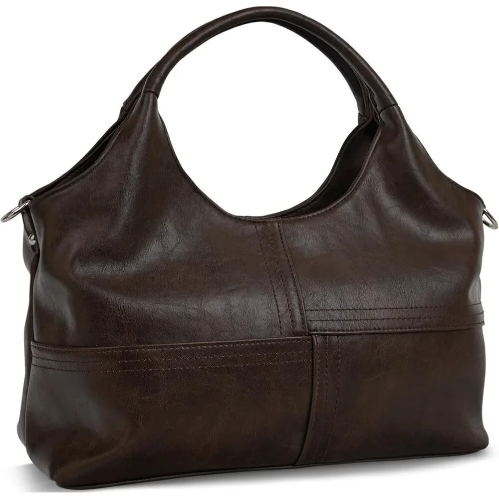 Women's Dark Coffee Vegan Leather Purse Detachable Satchel Strap Hobo Bags